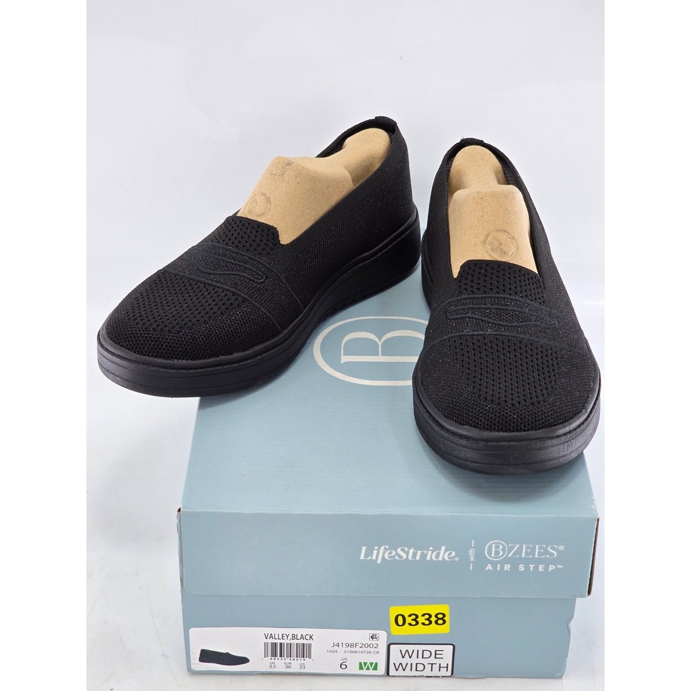LifeStride Bzees Valley Slip-On Sneakers Womens 6W Black Air Step Knit - New